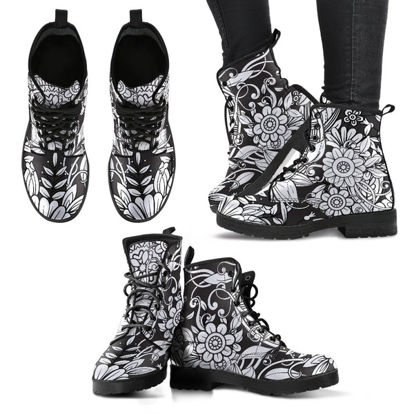 Combat Boots - B&W Doodles | Goth Boots Gothic Boots Black 