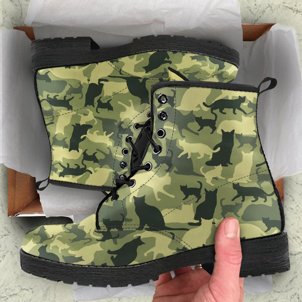 Combat Boots - Cat Camouflage | Boho Shoes Handmade Lace Up 