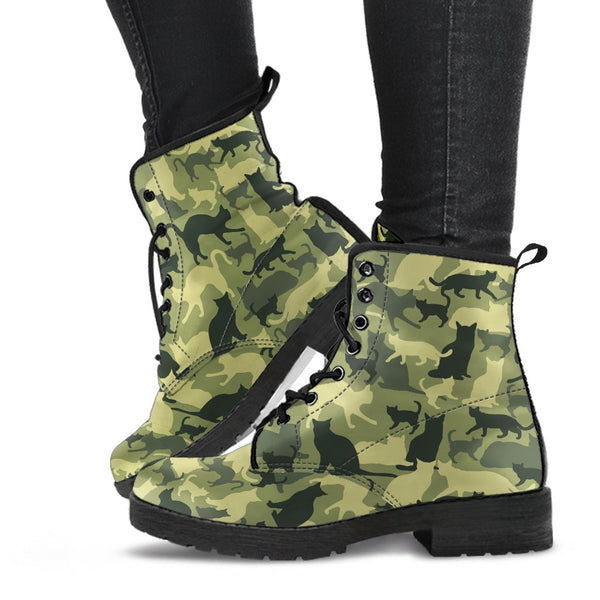 Combat Boots - Cat Camouflage | Boho Shoes Handmade Lace Up 