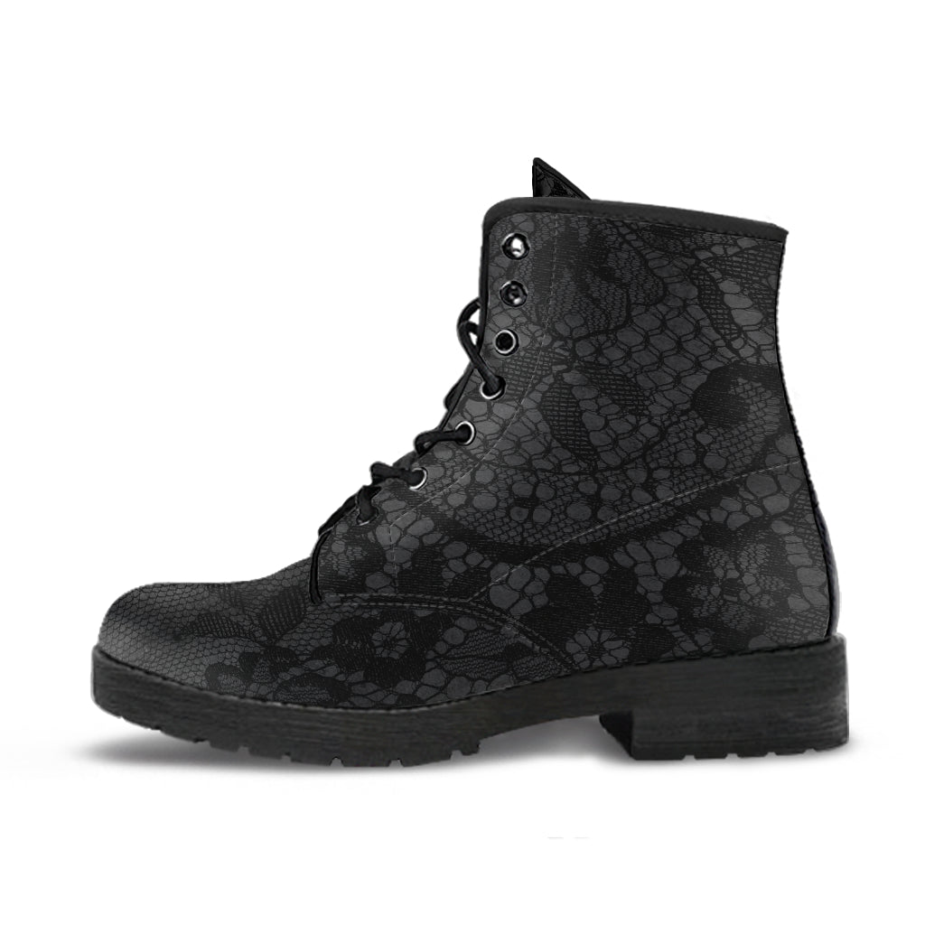 Combat Boots - Classic Pattern #116 Black Lace Print | Vegan