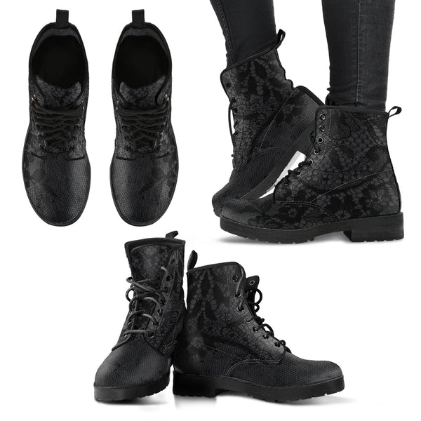 Combat Boots - Classic Pattern #116 Black Lace Print | Vegan