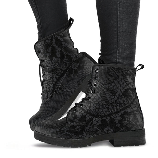 Combat Boots - Classic Pattern #116 Black Lace Print | Vegan