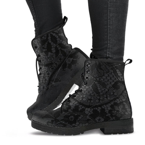 Combat Boots - Classic Pattern #116 Black Lace Print | Vegan