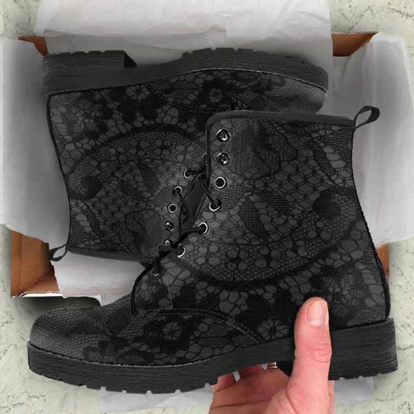 Combat Boots - Classic Pattern #116 Black Lace Print | Vegan