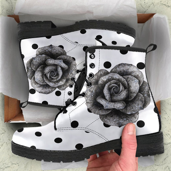 Combat Boots - Classic Rose Polka Dots | Boho Shoes Handmade