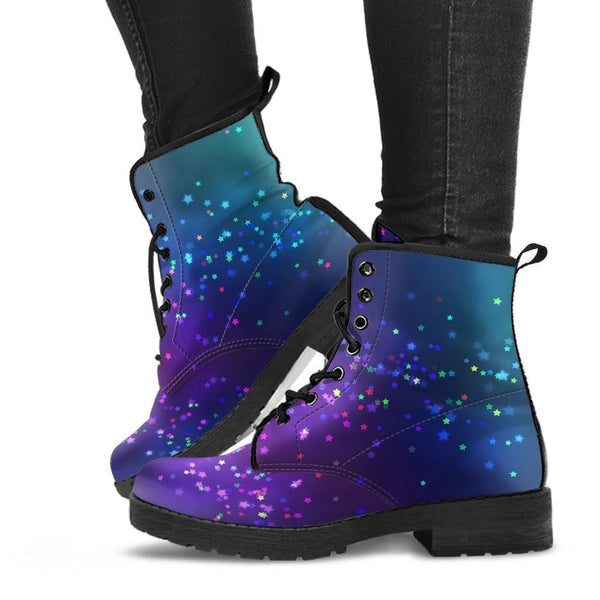 Combat Boots - Colorful Bokeh Rainbow Stars | Custom Shoes 