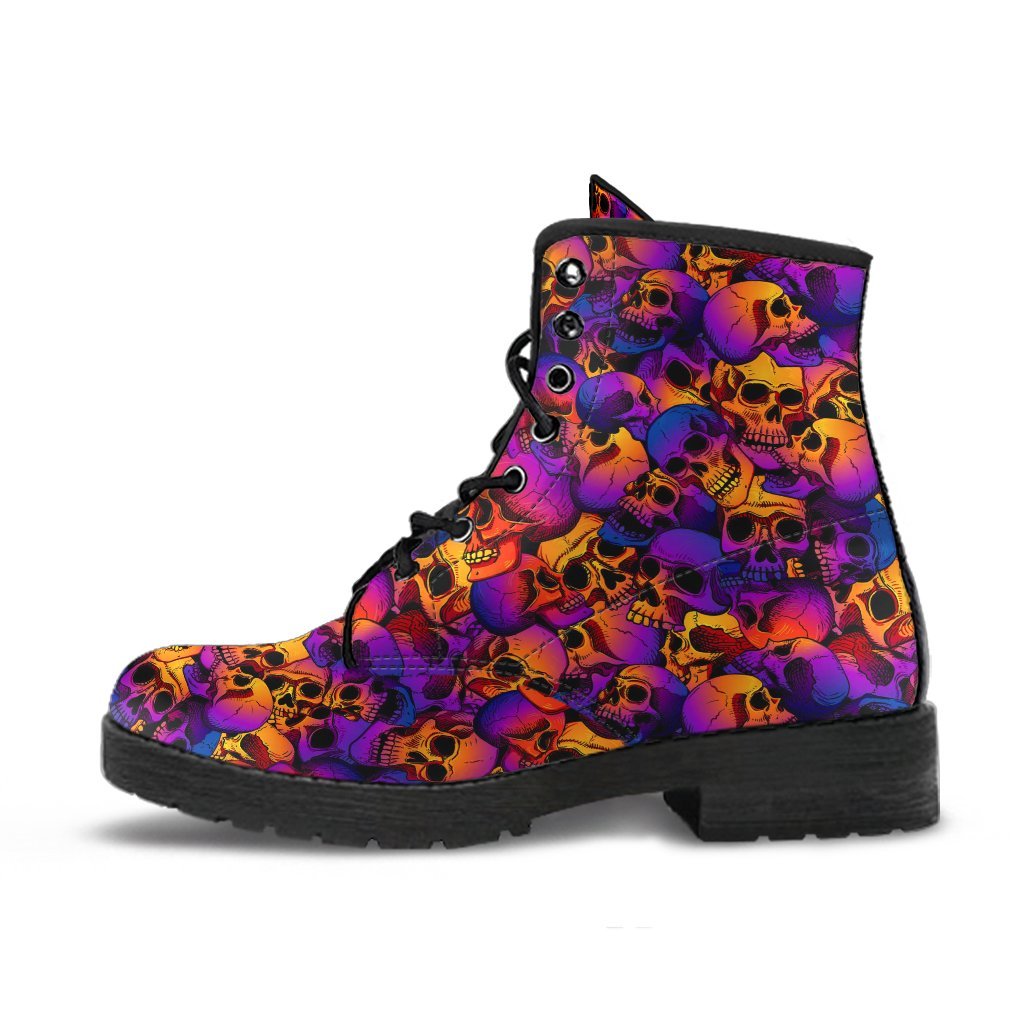 Combat Boots - Colorful Skulls | Vegan Leather Lace Up Boots