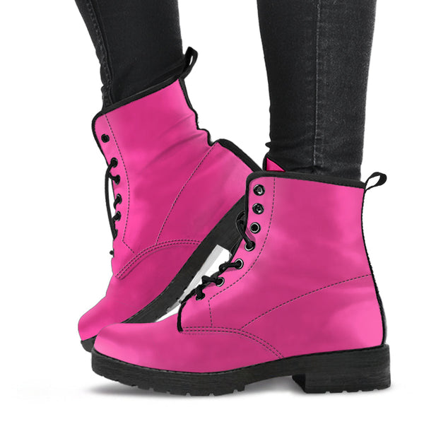 Combat Boots - Dark Pink | Pink Flat Boots Vegan Leather