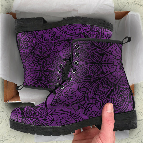 Purple Boots for Women Dark Purple Mandala | Combat Boots