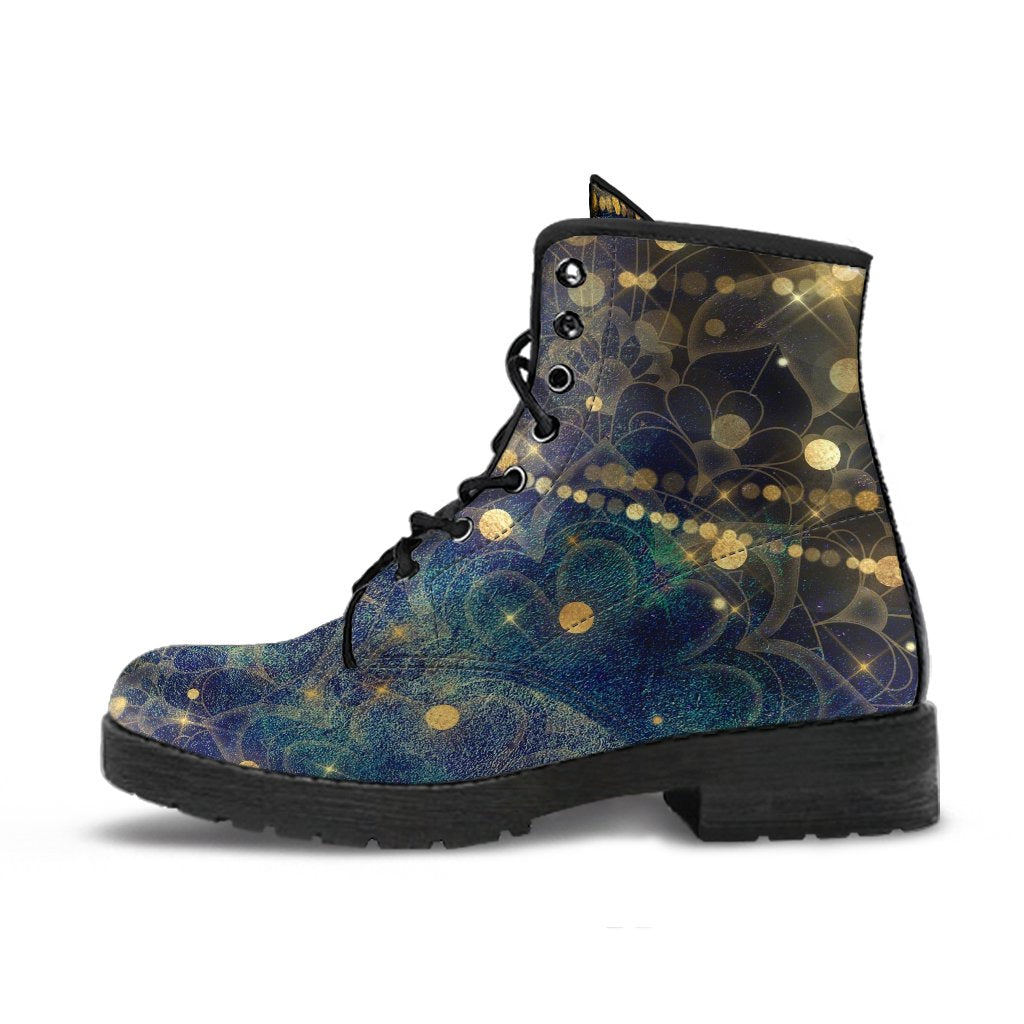 Combat Boots - Distressed Mandala Boots with Bokeh Fairy 