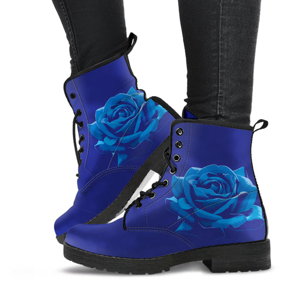 Combat Boots - Elegant Blue Roses | Women’s Faux Leather