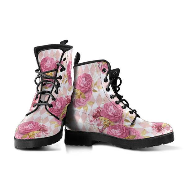 Combat Boots - Floral Pattern #101 | Blush Pink Flat Shoes 