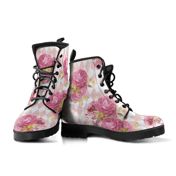 Combat Boots - Floral Pattern #101 | Blush Pink Flat Shoes