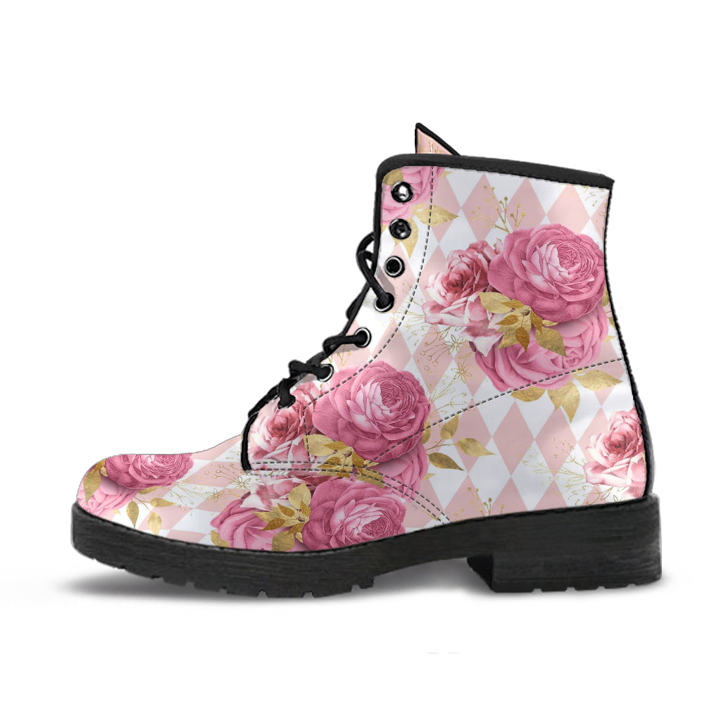 Combat Boots - Floral Pattern #101 | Blush Pink Flat Shoes 