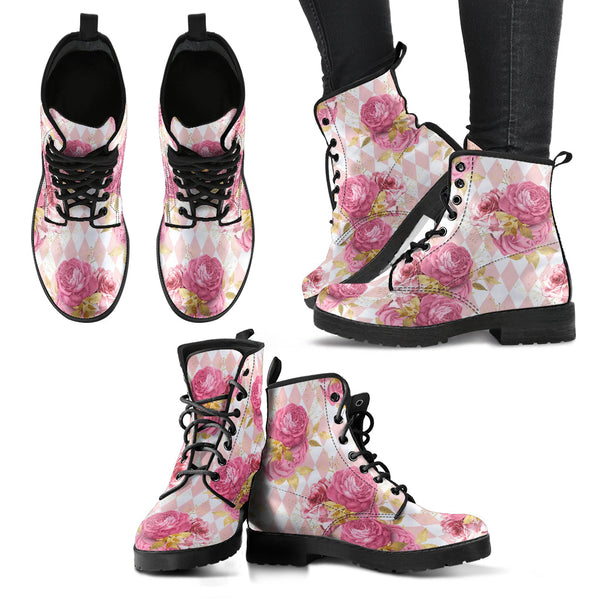 Combat Boots - Floral Pattern #101 | Blush Pink Flat Shoes