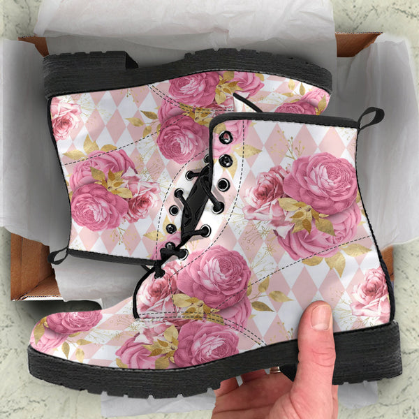 Combat Boots - Floral Pattern #101 | Blush Pink Flat Shoes 