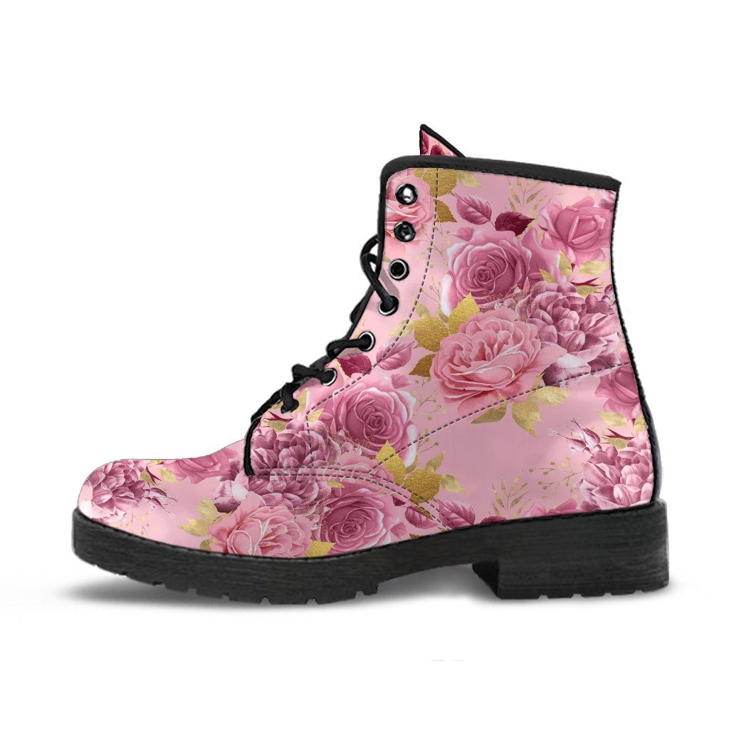 Combat Boots - Floral Pattern #102 | Blush Pink Flat Shoes 
