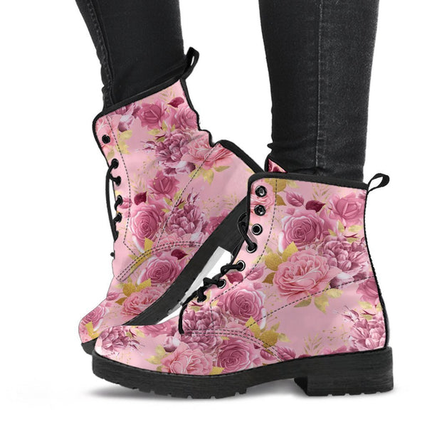 Combat Boots - Floral Pattern #102 | Blush Pink Flat Shoes 