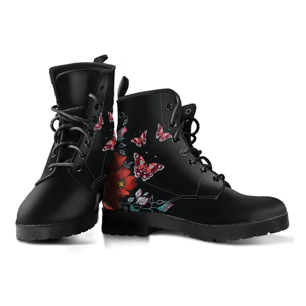 Combat Boots for Women - Butterfly and Flowers Handcrafted