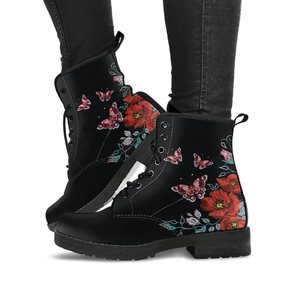 Combat Boots for Women - Butterfly and Flowers Handcrafted