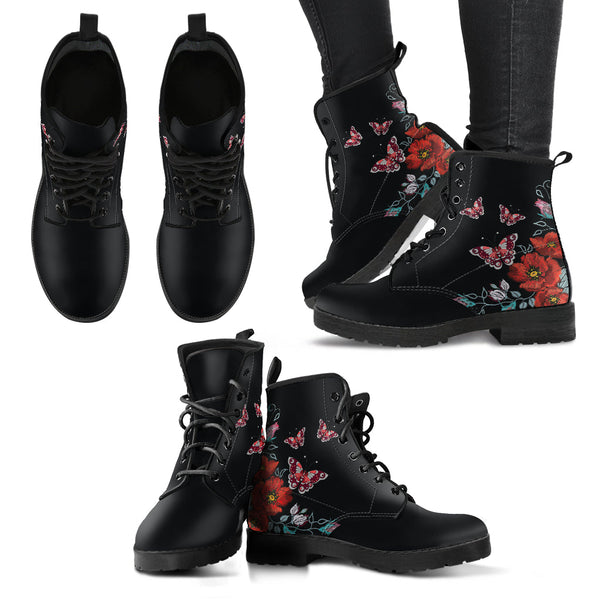 Combat Boots for Women - Butterfly and Flowers Handcrafted