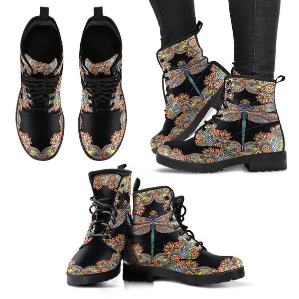 Combat Boots for Women - Dragonfly Henna 5 Handcrafted Boots