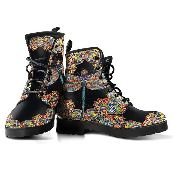 Combat Boots for Women - Dragonfly Henna 5 Handcrafted Boots