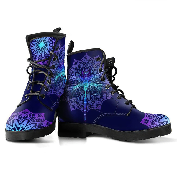 Combat Boots for Women - Dragonfly Mandala Handcrafted Boots