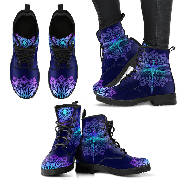 Combat Boots for Women - Dragonfly Mandala Handcrafted Boots