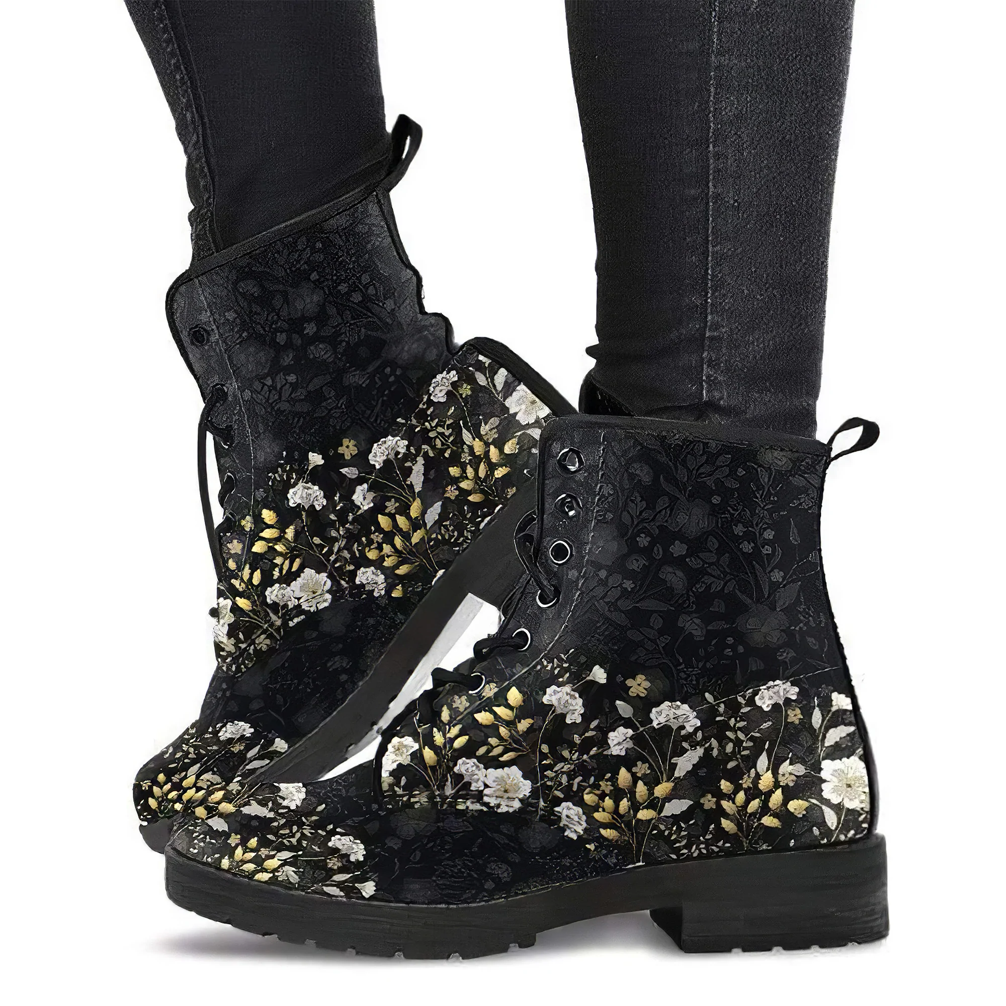 Combat Boots for Women - Floral Pattern 2 Handcrafted Boots