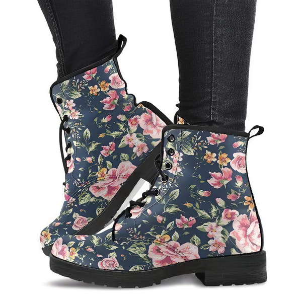 Combat Boots for Women - Floral Pattern 2 Handcrafted Boots