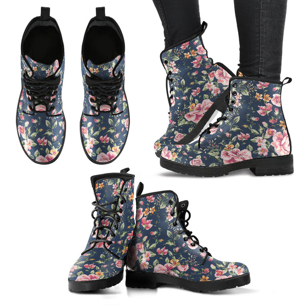 Combat Boots for Women - Floral Pattern 2 Handcrafted Boots