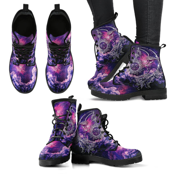 Combat Boots for Women - Galaxy Sun Moon 4 Handcrafted