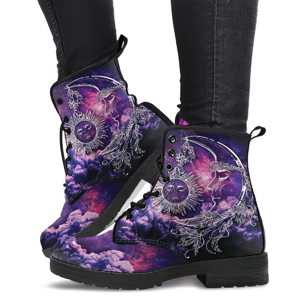 Combat Boots for Women - Galaxy Sun Moon 4 Handcrafted