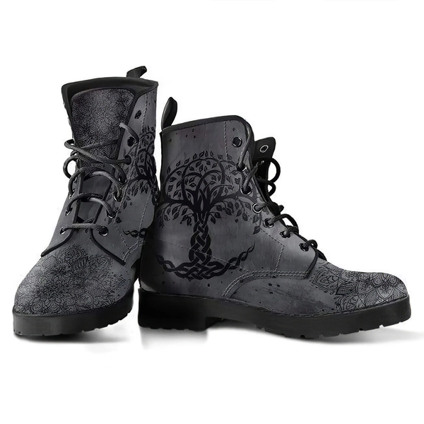 Combat Boots for Women - Grey Tree Of Life Handcrafted Boots