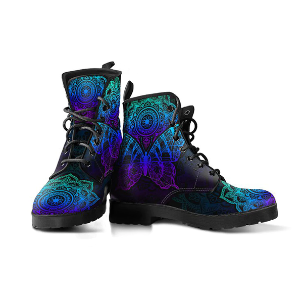 Combat Boots for Women - Handcrafted Mandala Butterfly Boots