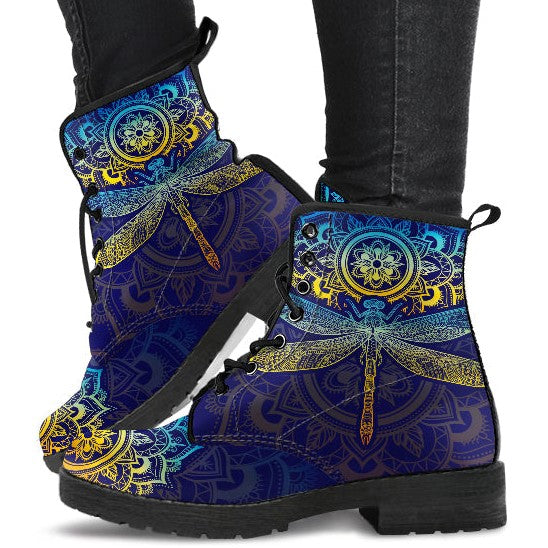Combat Boots for Women - Mandala Dragonfly Colorful