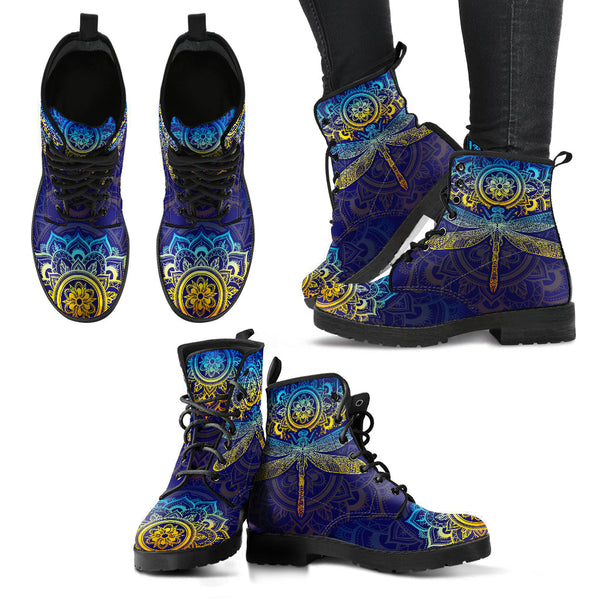 Combat Boots for Women - Mandala Dragonfly Colorful