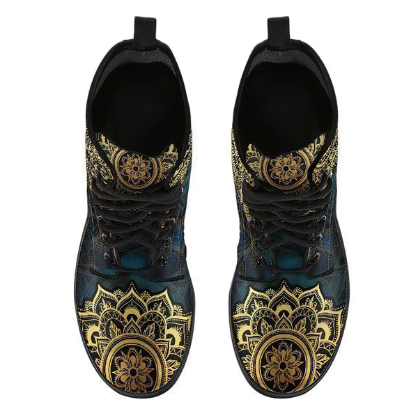 Combat Boots for Women - Mandala Dragonfly Gold Handcrafted 