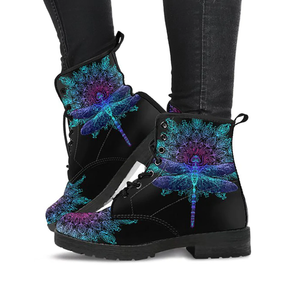 Combat Boots for Women - Mandala Dragonfly Handcrafted Boots