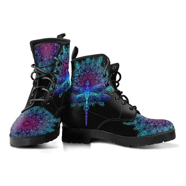 Combat Boots for Women - Mandala Dragonfly Handcrafted Boots