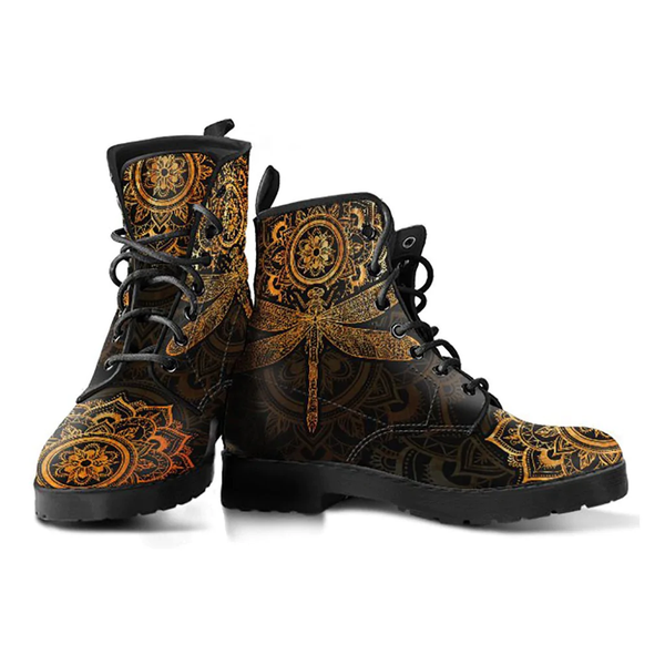 Combat Boots for Women - Mandala Dragonfly Rusty Gold