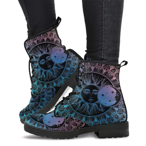 Combat Boots for Women - Mandala Sun Moon | Unique Custom