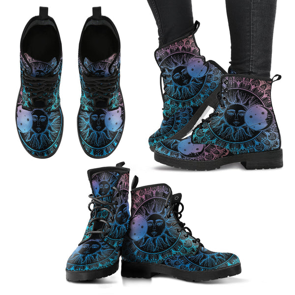 Combat Boots for Women - Mandala Sun Moon | Unique Custom