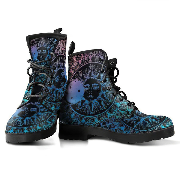 Combat Boots for Women - Mandala Sun Moon | Unique Custom