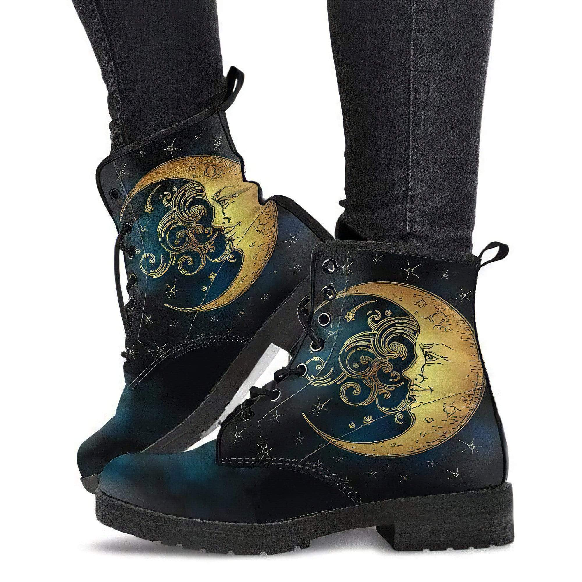 Combat Boots for Women - Moon with Swirl | Unique Custom