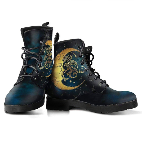 Combat Boots for Women - Moon with Swirl | Unique Custom