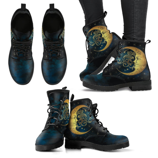 Combat Boots for Women - Moon with Swirl | Unique Custom