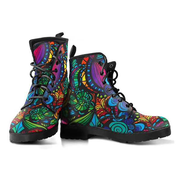 Combat Boots for Women - Mosaic Flower Handcrafted Boots |