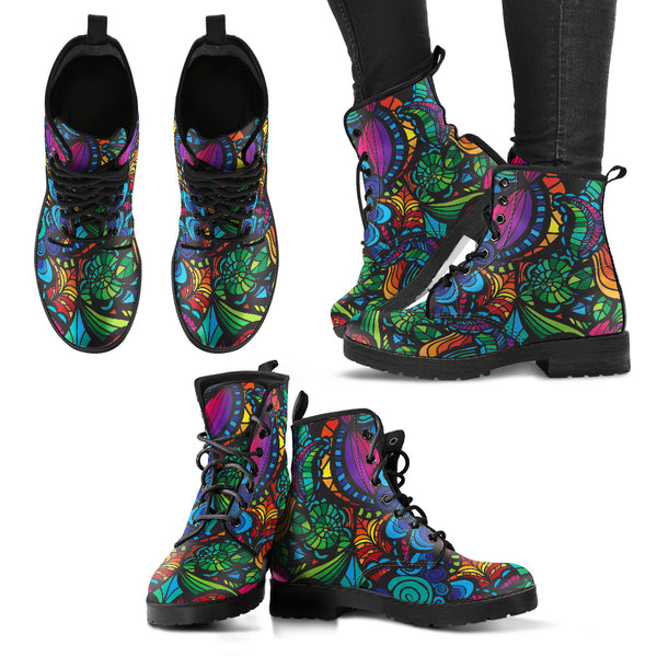 Combat Boots for Women - Mosaic Flower Handcrafted Boots |